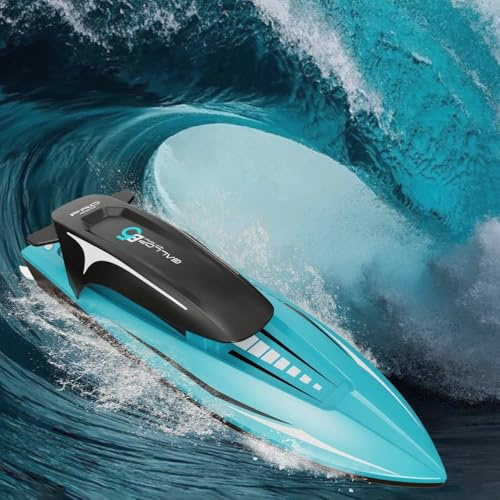 OBEST Bateau télécommandé 2,4 GHz, Vitesse de 20 km/h, avec lumières, 2 Batteries, Anti-Collision, idéal pour piscines, Lacs et étangs, idéal pour Adultes et Enfants