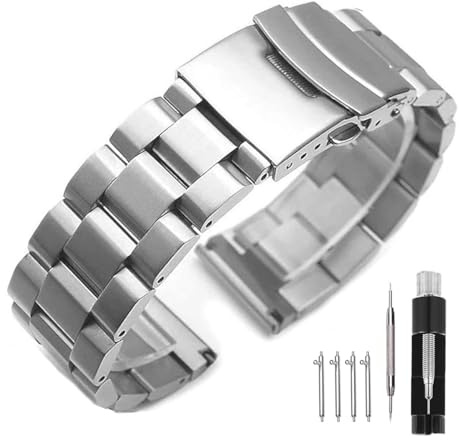 Kai Tian Cinturino per orologio in acciaio inossidabile con doppio lucchetto solido, finitura spazzolata, cinturino di ricambio in metallo per orologio da uomo e da donna 18 mm, 20 mm, 22 mm, 24 mm