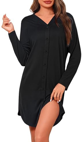 Crewhpo Camicia da Notte Premaman Manica Lunga con Bottoni per maternità | Tessuto Morbido, Maniche Lunghe, Chiusura con Bottoni, Vestibilità Ampia, Mano Piacevole sulla Pelle, Casa e Ospedale