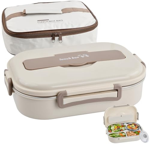 Aohyue Porta Pranzo Bento Box, Lunch Box con 4 Scomparti e Posate, Contenitore Ermetico con Ciotola per Zuppa e Borsa Termica, per Ufficio, Lavoro e Picnic