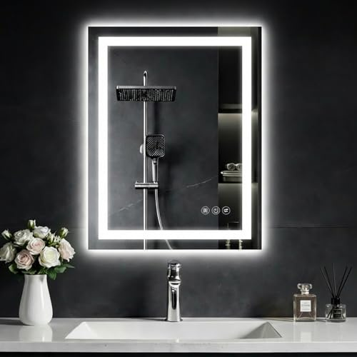 Clarityon 24x 32 LED Bathroom Mirror with Light, Front and Backlit Controlled, Anti-Fog, 3 Colors Led Mirror, Dimmable, LED Wall Vanity Mirror with Lights, Memory Function, Tempered Glass,ETL Listed