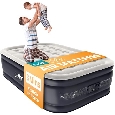 Dr. air Full Air Mattress with Built-in Pump, 18 Raised Blow Up Mattress, 600 lbs Max Honeycomb Air Bed, 48Hr Leak-Proof Test, 3min Inflatable Mattress for Home, Guests, Camping, Colchones inflables