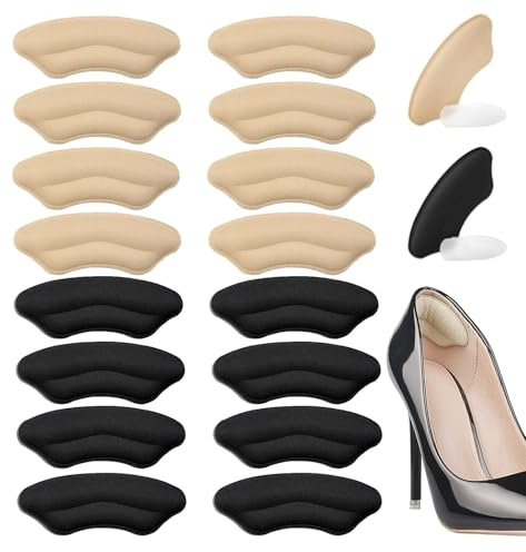 8 Pairs Heel Pads for Shoes, Adhesive Heel Grips for Womens Men, Shoe Filler Inserts for Too Big, Heel Protectors for Heel Pain, Heel Grippers for Loose Shoes, Shoe Size Reducer (Beige+Black)