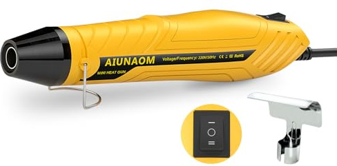 AIUNAOM 450W Mini Heat Gun, Dual Temp 250°C/450°C Fast Heat Hot Air Gun with Overload Protection & Reflector Nozzle for Crafts Shrink Tubing Resin Candle Making & DIY(Yellow)