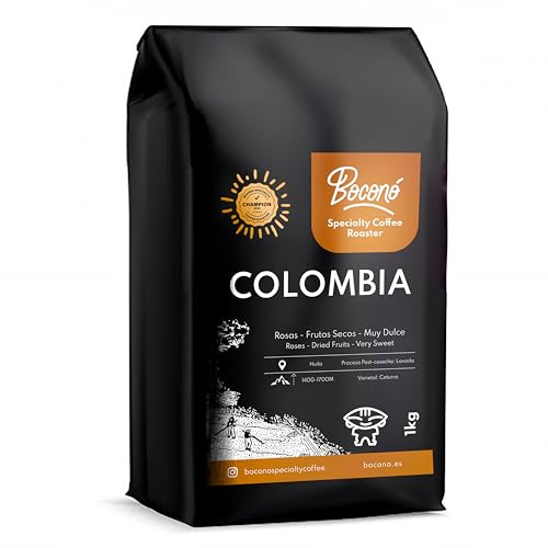 Café de Especialidad en Grano Natural 1kg de Colombia. Tueste Medio Artesano. Proceso Lavado. Café Grano Arábica para Espresso, V60 y Chemex. Boconó Specialty Coffee Beans. Colombiano