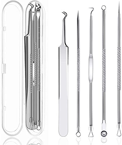Mitesserentferner Komedonenquetscher Set 5er Pinzetten Set Blackhead Remover aus Edelstahl Akne Whiteheads Mitesser Entferner Kit mit Box
