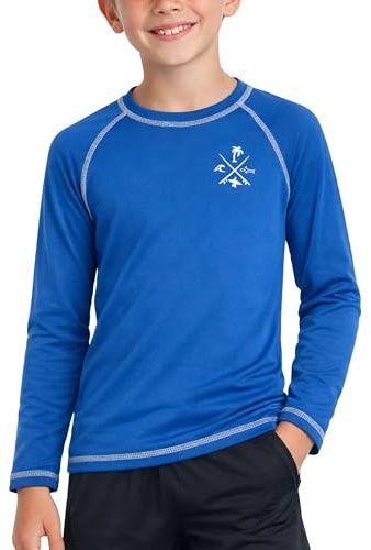 Quad Seven Boys Swim Shirt - Quicky Dry Sun Protection Long Sleeve Rash Guard for Boys Youth Kids Swimwear (Sizes: 5-18), Size 8-10, Royal