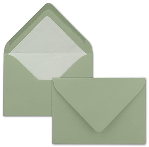 50x Kuverts in Eukalyptus-Grün - Brief-Umschläge in DIN B6-12,5 x 17,6 cm geripptes Papier - weißes Seidenfutter für Weihnachten & festliche Anlässe