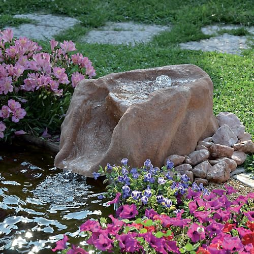 Giordanoshop Roccia Artificiale con Sorgente 65x50x30 cm per Laghetti da Giardino in Vetroresina