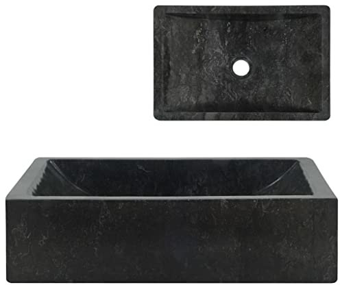 WIFESE Lavabo in Marmo Nero Da Appoggio - Lavandino 45x30x12 cm Pietra Da Esterno e Lavanderia