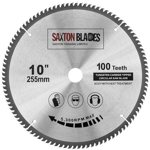 Saxton Blades Saxton TCT Lame de scie à bois circulaire fine 255 mm x 100 dents x 25,4 mm alésage compatible avec les scies Evolution Rage