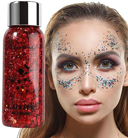 Hair Glitter - Body Glitter Gel Face Glitter for Body, Face, Eye, Hair, Nails | Quick-Drying Sequins Glitter Face Paint, Chunky Glitter for Eye Lip Hair, Sparkling Holographic Gel for Women