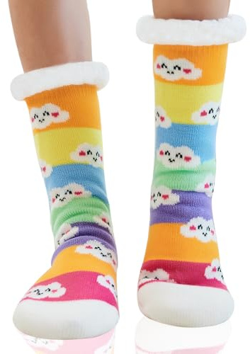 WYTartist Gosiga sockor för kvinnor, fluffiga varma hemmastrumpor, halkfria strumptofflor, tjocka strumpor för vinter, sängstrumpor med ABS-sula, One Size
