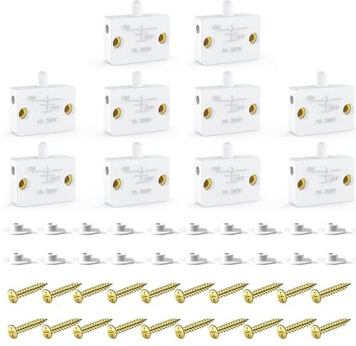 Greluma 10 Piezas Interruptor de puerta de gabinete, interruptor de lámpara de gabinete, interruptores táctiles de armario de 250 V 1 A, interruptor de luz de armario-color blanco