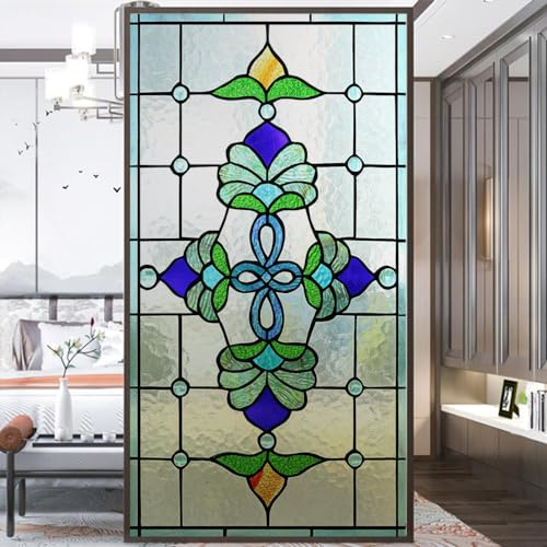Frostad fönsterfilm med mönster av målat glas, insynsskyddande, värmeskyddande, UV-blockerande, självhäftande, limfri, statisk, dekorativ, 60 x 100 cm