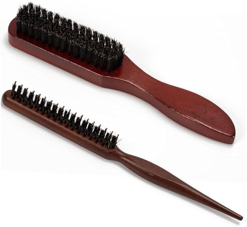 2 Pcs Boar Bristle Brushes for Men and Women - Smoothing and Teasing for Sleek Hair, Slick Back Hairstyles, and Enhanced Beard Shine