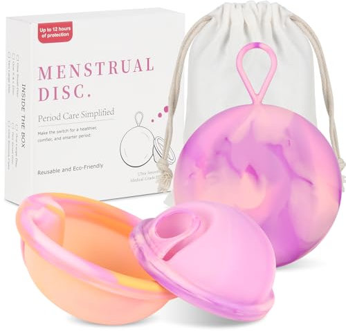 FENYW Menstruationsscheibe Set, Periodenscheibe, Menstrual Disc mit 2 Periodenscheiben der Größe S+L und Aufbewahrungstaschen, aus medizinischem Silikon für Aktive Frauen Sport,Schwimmen