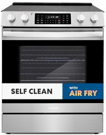 COSMO COS-ERC305WKTD 30 in. Haven Collection 6.3 cu. ft. Electric Range, 5 Burner Ceramic Glass Cooktop, Self Clean, Air Fry, Stainless Steel