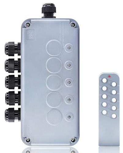 Outdoor Remote Switch,NineLeaf Garden & Pond Switch Box IP66 Waterproof, 5 Gang Electrical Remote Controlled Switch Boxes,External Switch Wireless,Up to 1000W,220-240V,for Outdoor Pump Heater Lights
