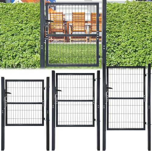 PEILU Gartentor 125x100cm Gartentür Verzinktem Metall Doppelstabmattenzaun Set Anthrazit Flügeltore inkl. Pfosten, Schloss, Türklinke & Schlüssel Stabmattenzaun Zauntor für Garten Hof