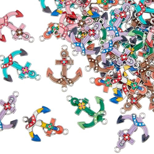 HOBBIESAY 50 Ciondoli a Forma di Ancora in Lega Stampata, 6 Colori Smaltati, Tema Nautico per Collane, Bracciali e Orecchini