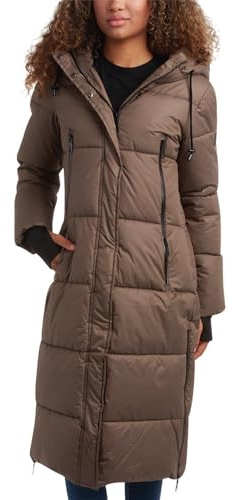 Steve Madden Womens Long Puffer Jacket - Heavyweight Insulated Fall Maxi Winter Coats for Women Long Length Bubble Parka, Size Medium, Olive