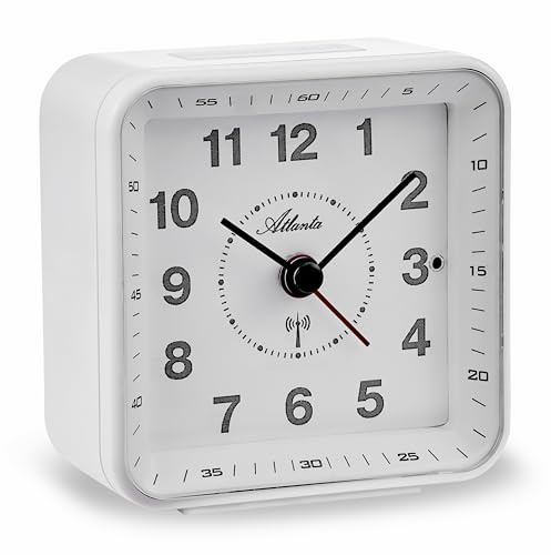 Atlanta Funkwecker ohne Ticken Analog Licht Snooze Alarmindikator Zahlen - 1844/0 (Weiß)