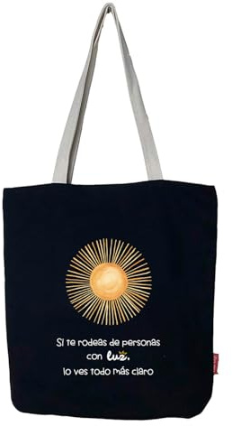 hello-bags. Bolso Tote bag con cremallera, forro y bolsillo interior. Exterior: Algodón 100%. Incluye sobre kraft de regalo. Modelo SI TE RODEAS. Color: Crudo/Negro. Medidas: 37x 38 cm.