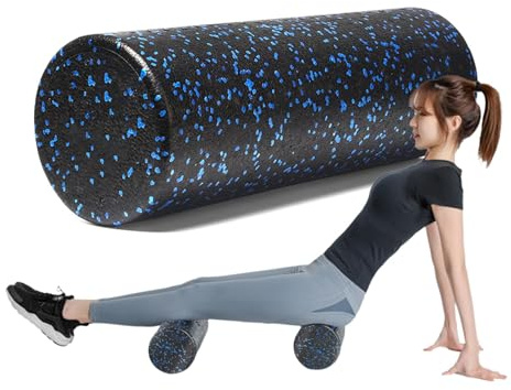 High Density Foam Roller, Smooth Foam Roller, Muscle Recovery Roller, Portable Compact Roller, Yoga Pilates Foam Roller, 45cm/17.72 Inches, Blue And Black Or Back Legs Arms