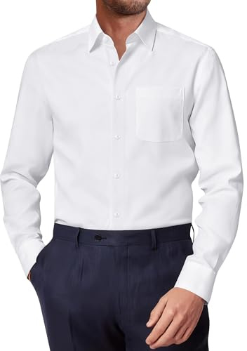 siliteelon Mens Shirts White Long Sleeve Smart Casual Stretch Formal Dress Shirt with Pocket for Men Work Wedding Graduation Shirts L