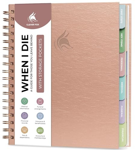 Clever Fox When I Die Planner With Pockets for Documents – End-of-Life Organizer Binder for Important Personal Info & Final Wishes (Rose Gold)