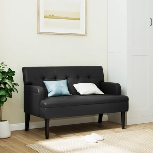 Homgoday Banco con Respaldo Cuero sintético Negro 112x65,5x75 cm Banco de Comedor Banco Otomano de Pasillo Reposapiés Banco de Cocina para Salón/Entrada