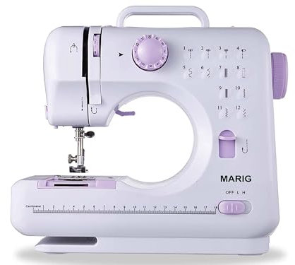 MARIG Nähmaschine für Anfänger und Kinder, Nähmaschine mit Fußpedal, 12 eingebaute Stiche, 5 Sprachen Handbuch
