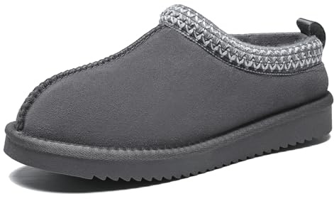 Meik Mangni Zapatillas de Estar por Casa Mujer Hombre Invierno Peluche Cerradas Pantuflas Calientes Forro Corta Botas de Nieve Antideslizante, Gris,Tallas:41 EU