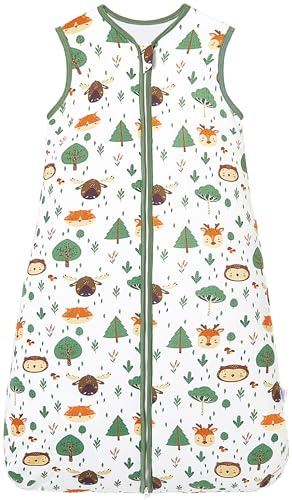 Chilsuessy Baby Sleeping Bag Toddler Sleeping Bag 2.5 tog 100% Cotton Nursery Bedding Kids Wearable Blanket Sleeping Sack for Infant Boys Girls, Green Forest, 130cm/4-6 Years
