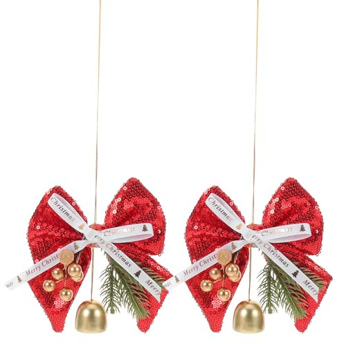 Cabilock 2 Campanas navideñas: Adornos Colgantes con Lazo y Campana navideña - Adornos Brillantes para el árbol de Navidad, Coronas, guirnaldas y artículos para Fiestas.