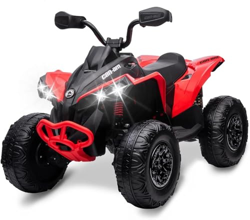 Mondial Toys Quad eléctrico 12 V para niños de 3 a 6 años con licencia Can Am Renegade ATV asiento de piel mando a distancia pedal cinturones de seguridad Bluetooth faros LED amortiguadores reales