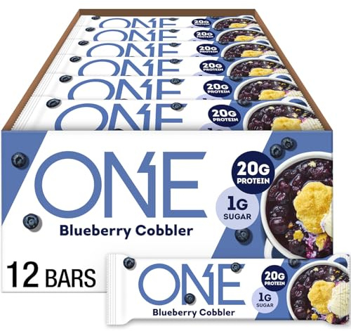 ONE Protein Bars, Blueberry Cobbler, Gluten Free with 20g Protein and 1g Sugar, Pantry Staples, 2.12 oz (12 Count)