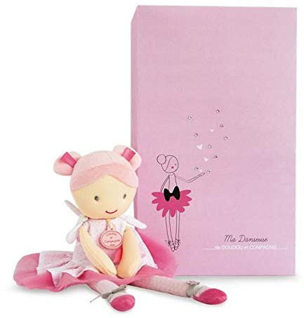 Jolijou - Poupée en Tissu Danseuse - Lily-Rose - Boite Cadeau - 36 Cm - Doudou Rose et Blanc - Tutu en Tulle à Petits Pois et Rubans - Idée Cadeau Naissance Fille - DC3131