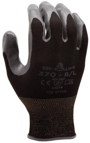 Showa Gloves SHOB370-L No.370 Palm Fit Glove, Size: L, Black/Dark Grey