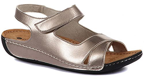 Pavers Ladies Wide Fit Touch-Fasten Sandals in Platinum - Comfort-Focused Design with Crossover Detailing - Perfect for Summer Days - Size UK 4/EU 37