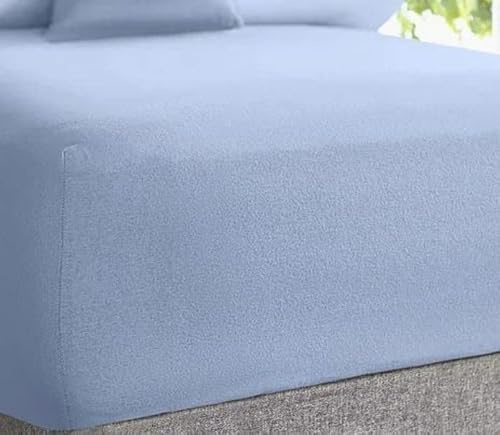 Blue Thermal Flannelette Fitted Bed Sheet 30cm Deep 100% Soft Brushed Cotton Flannel Hotel Quality Extra Soft Premium Luxury Bedding Linen (King)