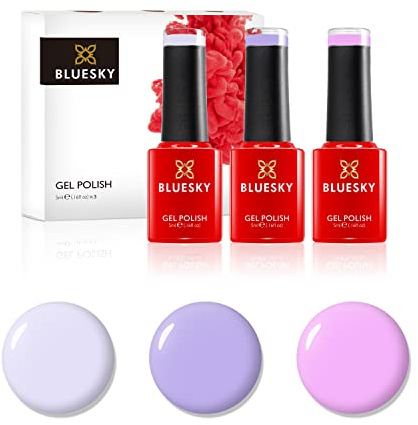 Bluesky Gel Nail Polish Set, Pretty Pastels, Lavender Dream Dc101, Cherry Bomb Pn04, Soft Fabric 7324, 3 x 5 ml, Pink, Purple, Cream, White, Nude (Requires Curing Under UV or LED Lamp)
