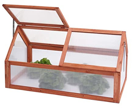 Mendler Frühbeet HWC-J45, Gewächshaus Treibhaus Pflanzbeet, FSC® Zertifiziert Holz stufenlos verstellbar 108x57x54cm - braun