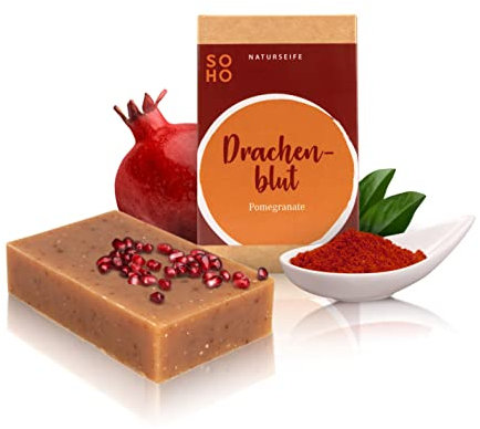 SOHO Naturkosmetik Duschseife Drachenblut • Festes Duschgel mit Granatapfel & Kakaobutter • Vegane Seife für Körper & Hände (95g)