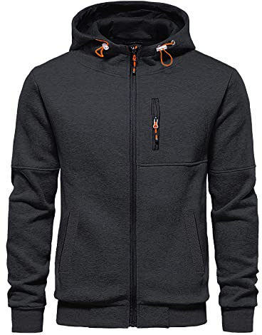 CTU Herren-Kapuzenpullover mit Reißverschluss, langärmelig, Fleece, Sweatshirts für Herren, S-3XL, Dunkelgrau, S