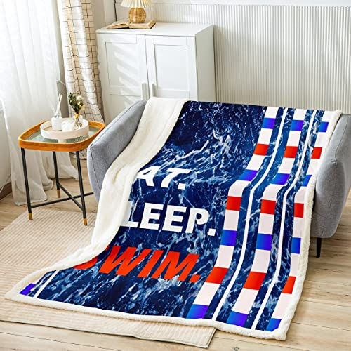 Loussiesd Swim Fleece Throw Blanket for Bed Sofa Swim Sports Plush Blanket Eat Sleep Swim Sherpa Blanket Water Gaming Sports Fuzzy Blanket Single 50x60 Inch