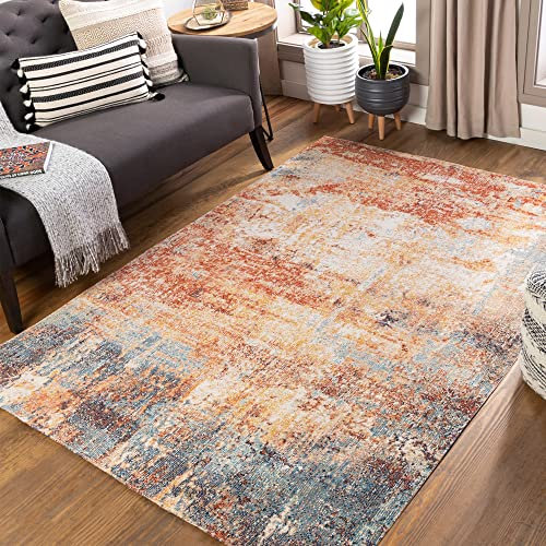 Livabliss Outdoor Teppich Wetterfest, Mijek - In und Outdoor für Balkon 120x170 cm, Terrasse, Garten, Küche - Boho Style, für Draußen - Rost und Blau