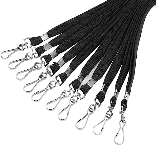 Prudiut 25 Pack Black Lanyard Bulk Lanyards for Id Badges Flat Lanyard with Badge Clip Swivel Hook