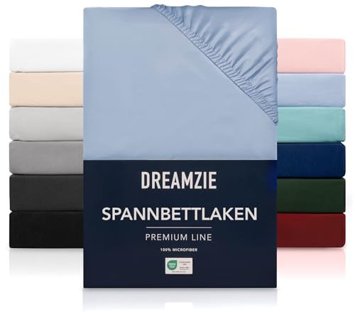 Dreamzie - Spannbettlaken 200x200 | Mikrofaser Weich – Für Dicke Matratzen – Oeko-Tex | Komfort, Atmungsaktivität, Pflegeleicht – Blau